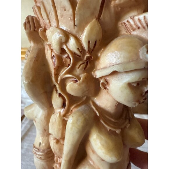 Vintage Resin Carved Vase – Exotic Temple Ladies Figurative Folk Art Decor - Picture 9 of 14